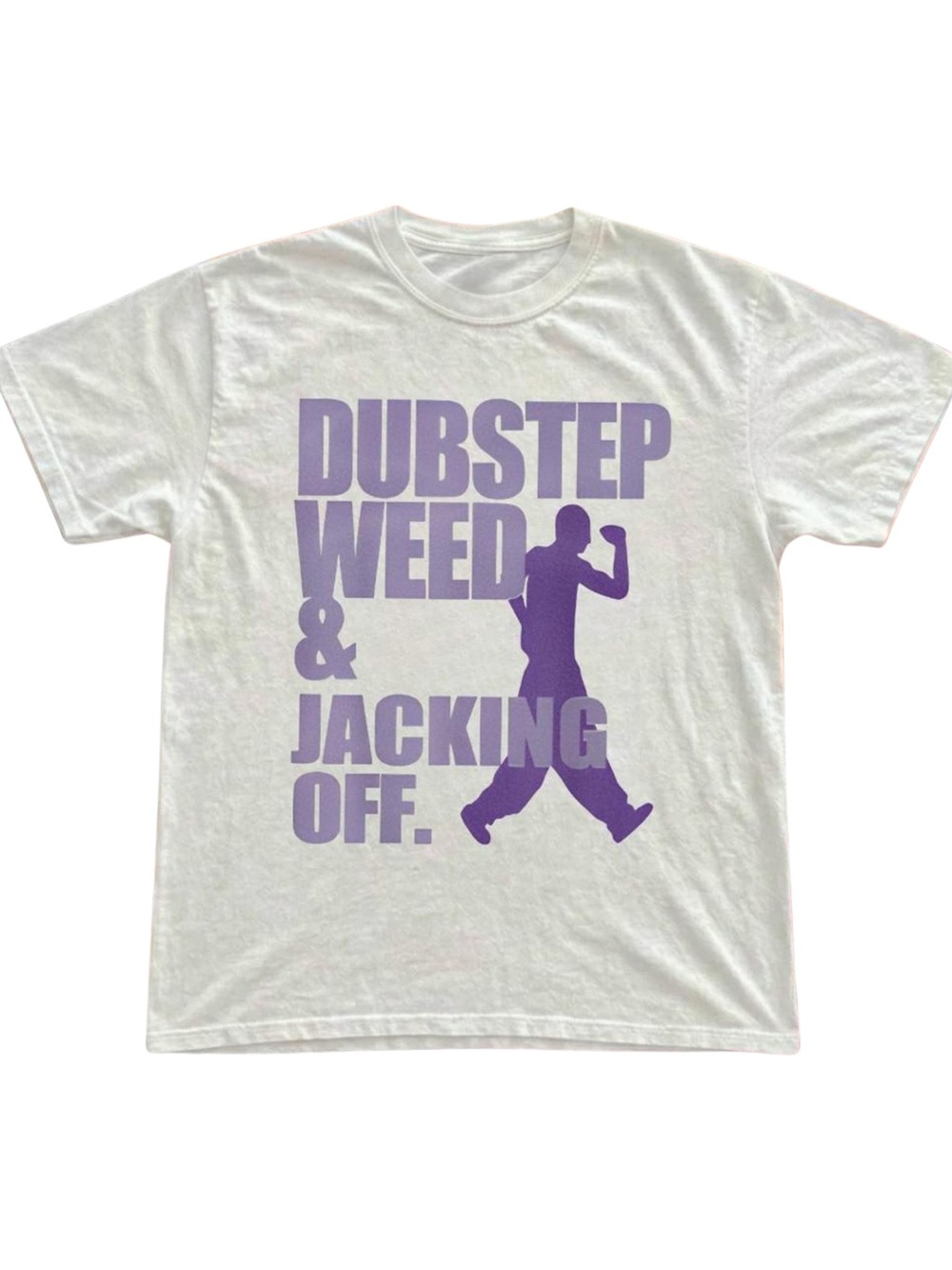 Gildan White Graphic Tee with Purple Print - Dubstep Weed & Jacking Off